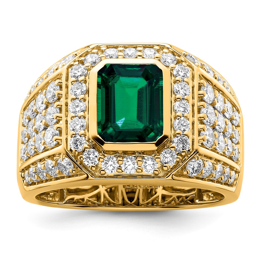 10k Created Emerald & Lab Grown Diamond Mens Ring