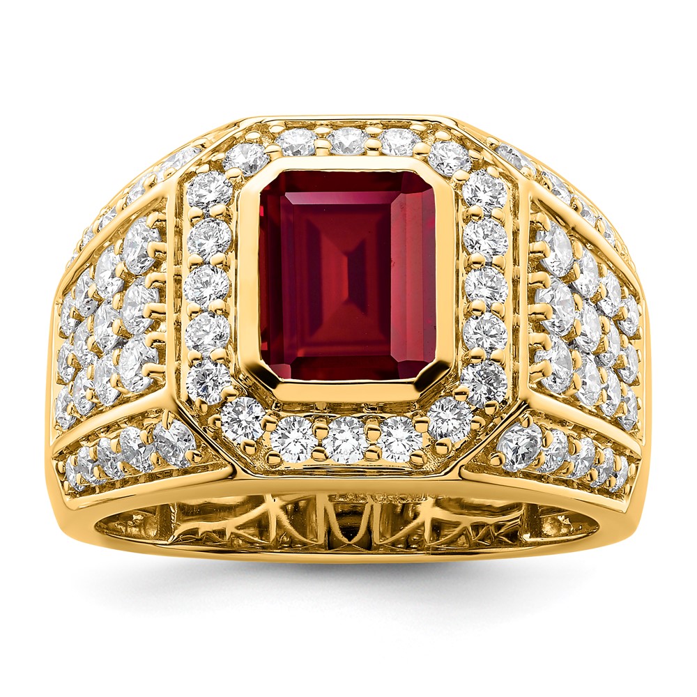 10k Created Ruby & Lab Grown Diamond Mens Ring