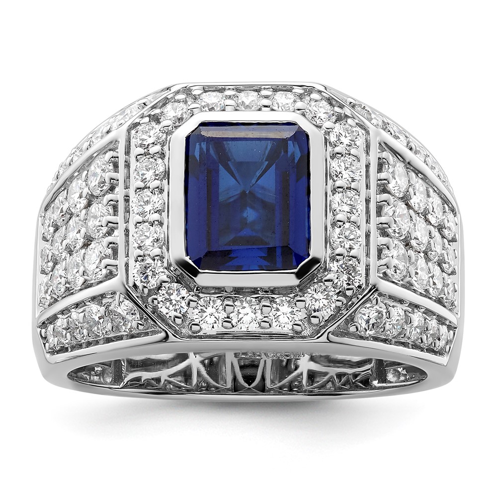10kw Created Sapphire & Lab Grown Diamond Mens Ring