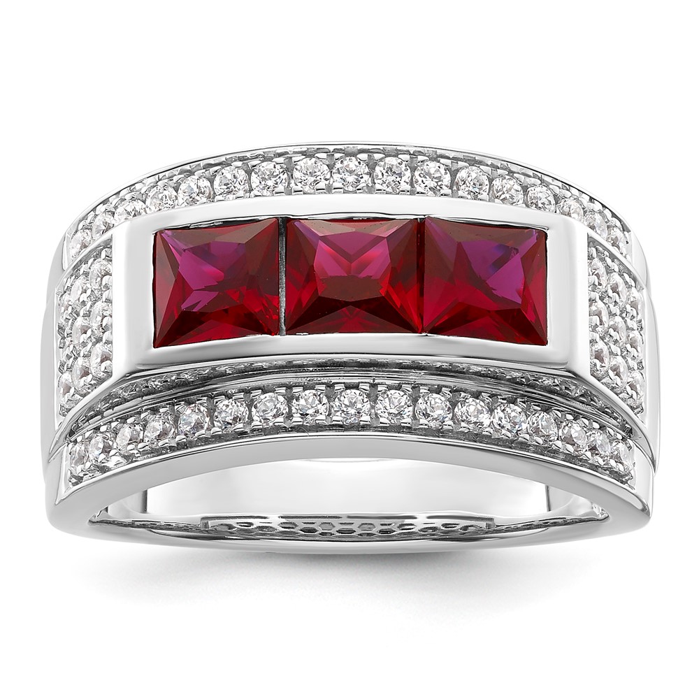 10K WG Lab Grown Diamond & Created Ruby Mens Ring