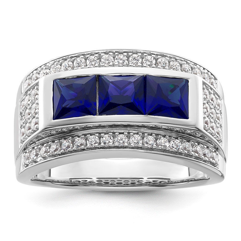 10K WG VS/SI FGH Lab Grown Diamond & Cr. Sapphire Mens Ring