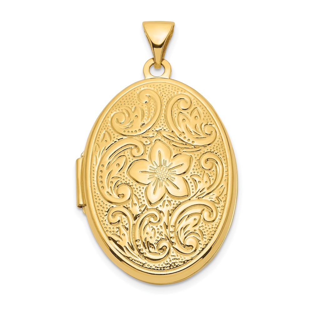 Vintage Oval Gold Locket Pendant in a Flower Design and Gold 
