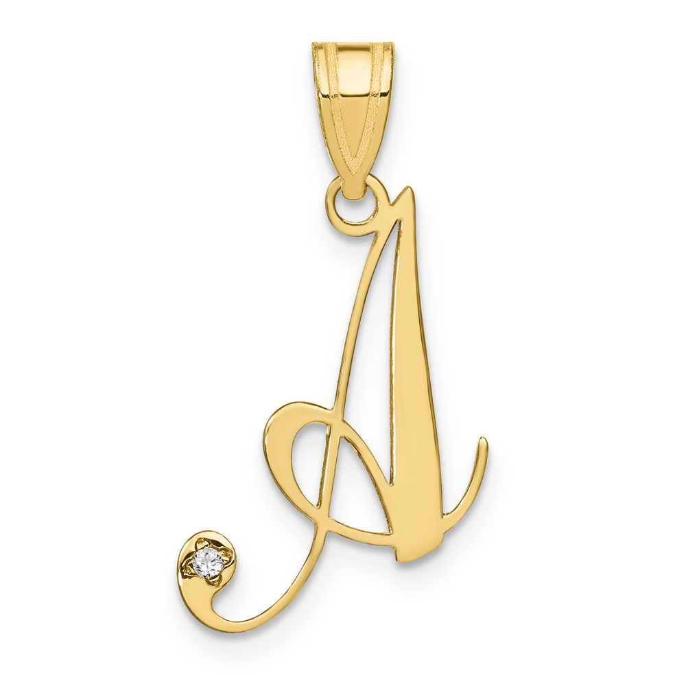 14KY Script Letter A Initial Pendant with Diamond