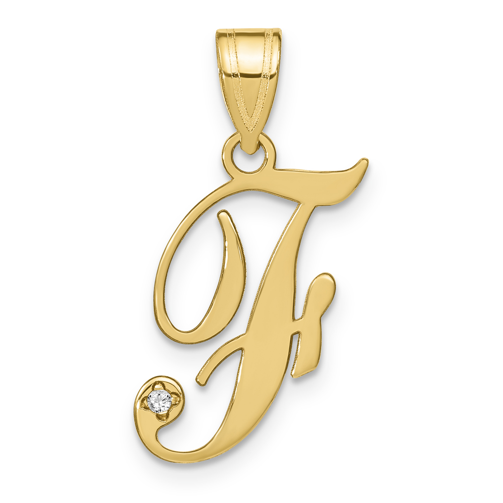 14KY Script Letter F Initial Pendant with Diamond