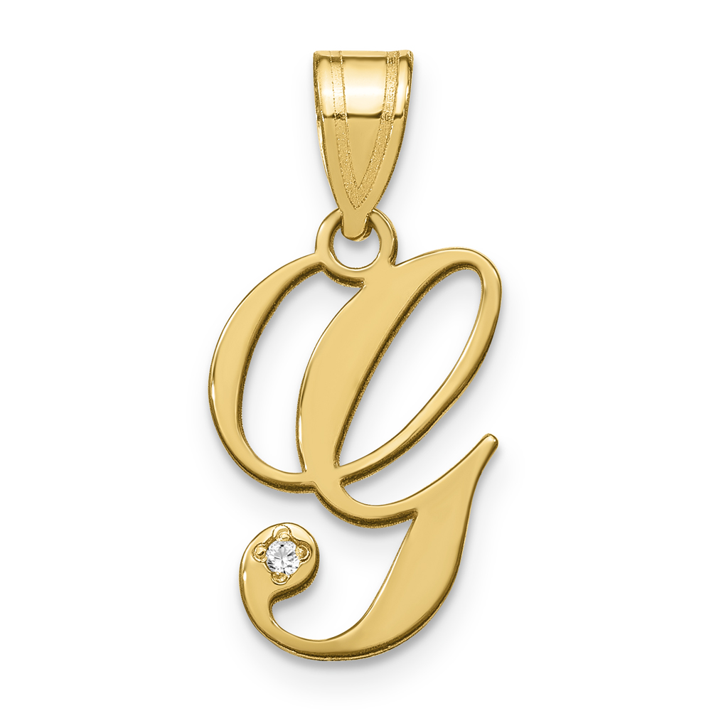 14KY Script Letter G Initial Pendant with Diamond
