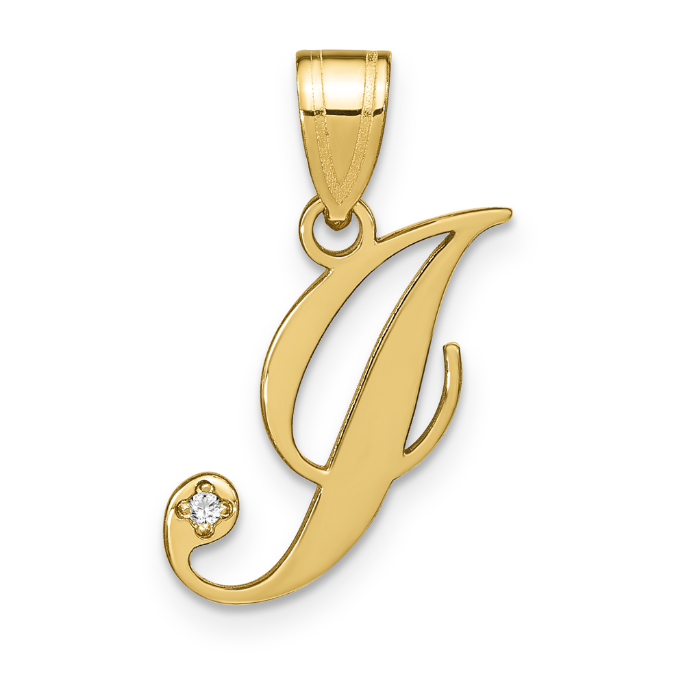 14KY Script Letter I Initial Pendant with Diamond