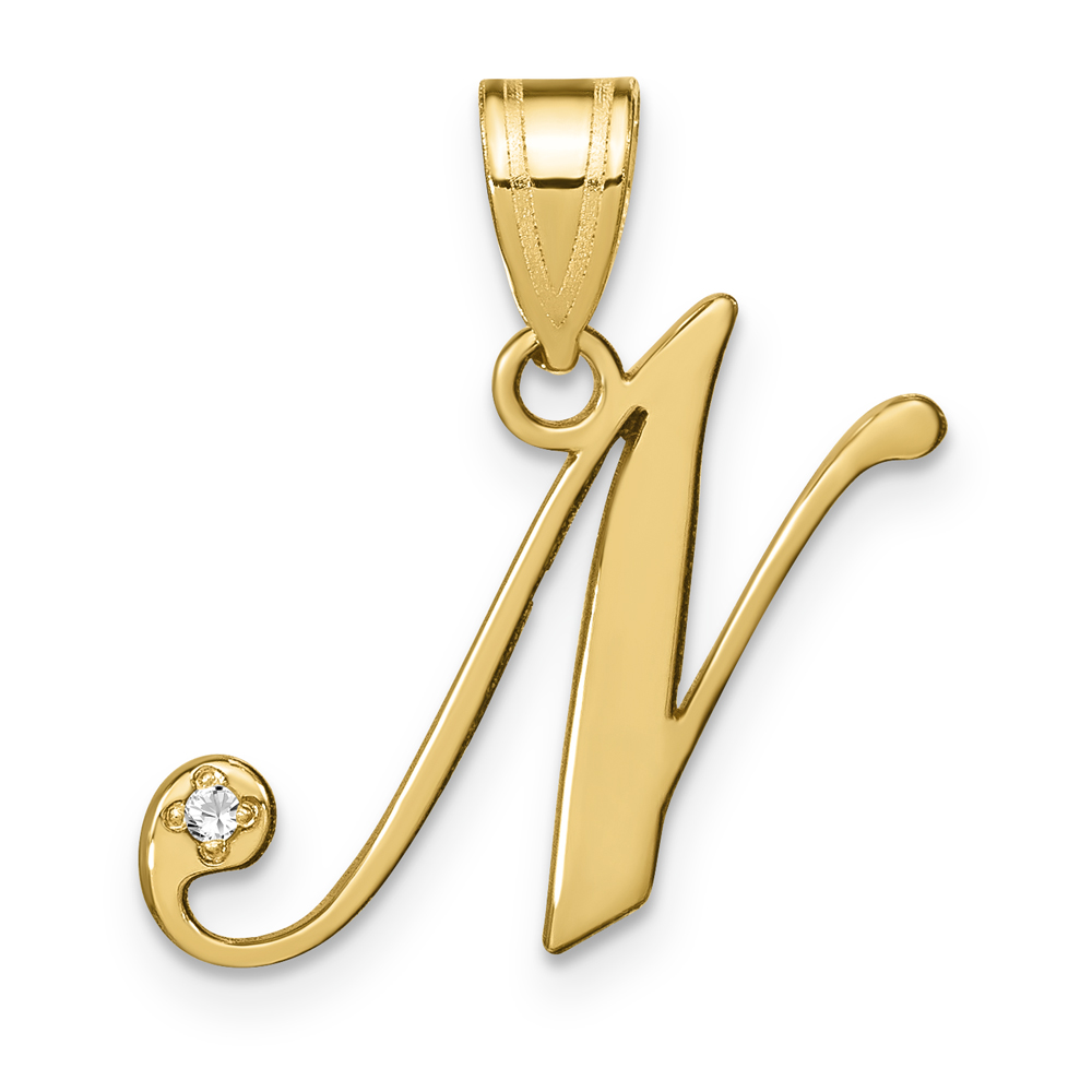 14KY Script Letter N Initial Pendant with Diamond