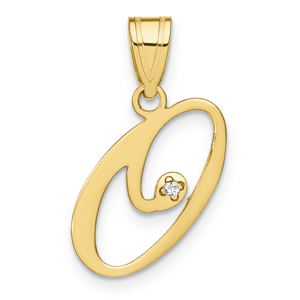 14KY Script Letter O Initial Pendant with Diamond