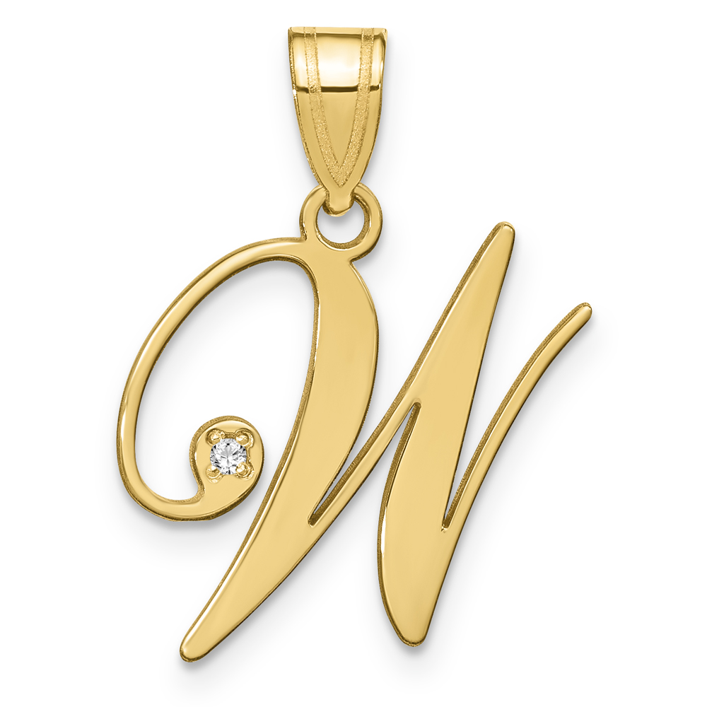 14KY Script Letter W Initial Pendant with Diamond