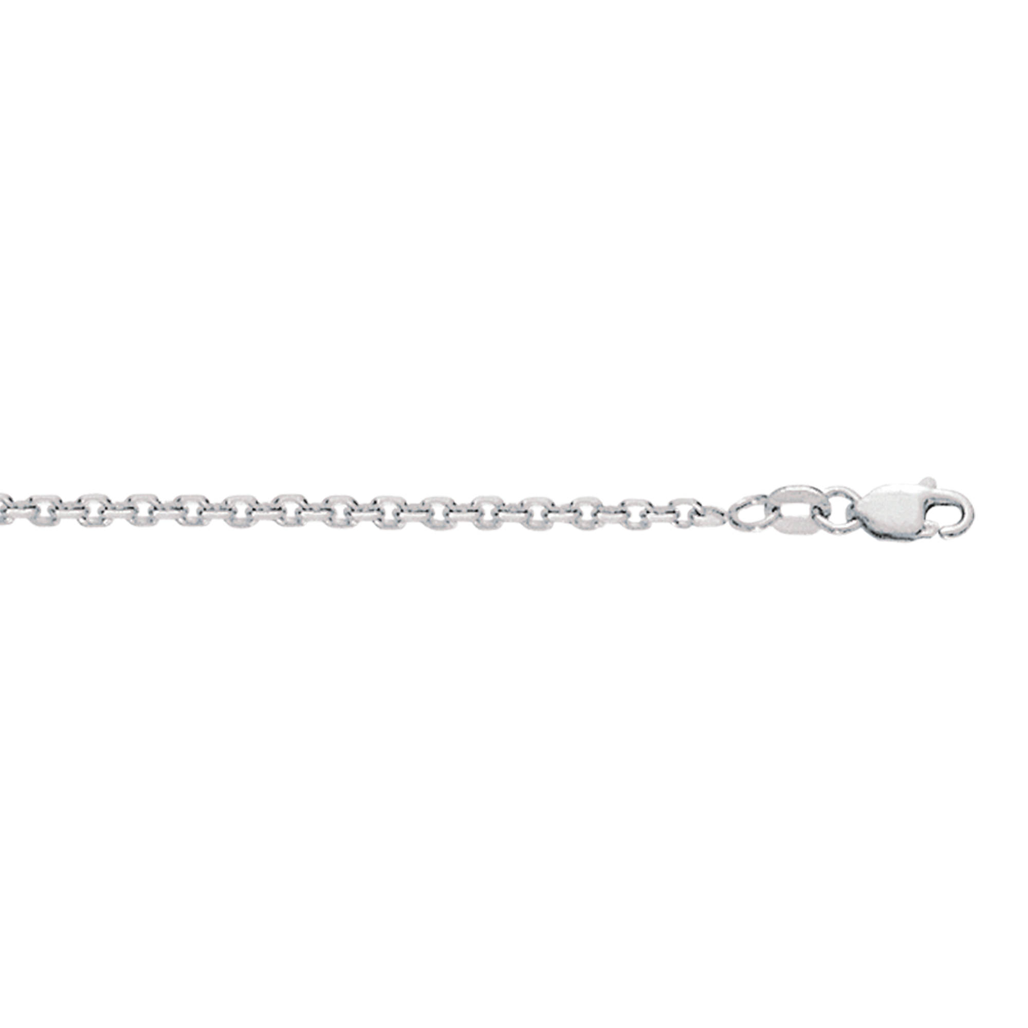 Silver 30 inches with Rhodium Finish 2.3mm Diamond Cut Cable Chain with Lobster Clasp