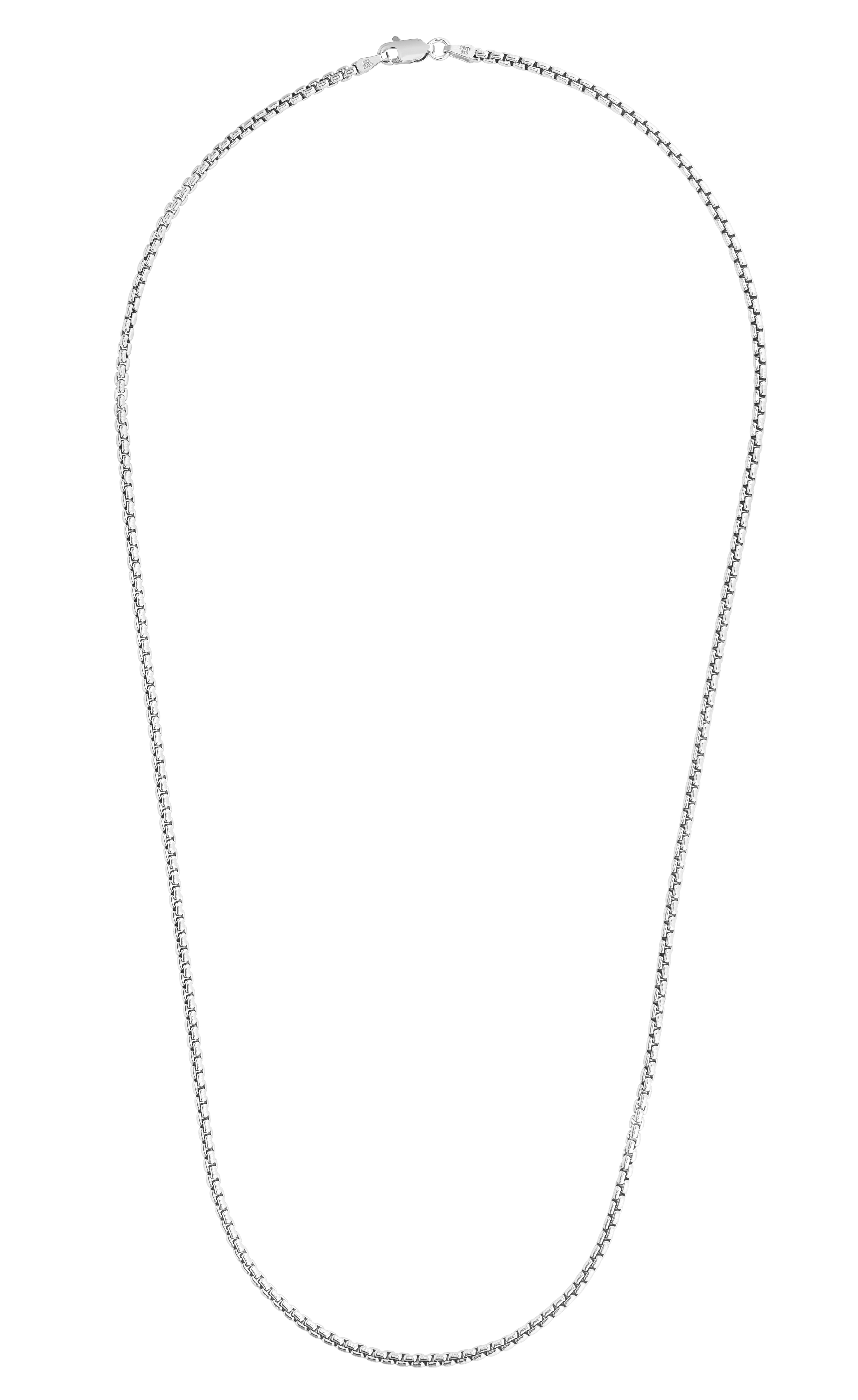 Silver 24 inches with Rhodium Finish 2.0mm Diamond Cut Round Box Chain with Lobster Clasp