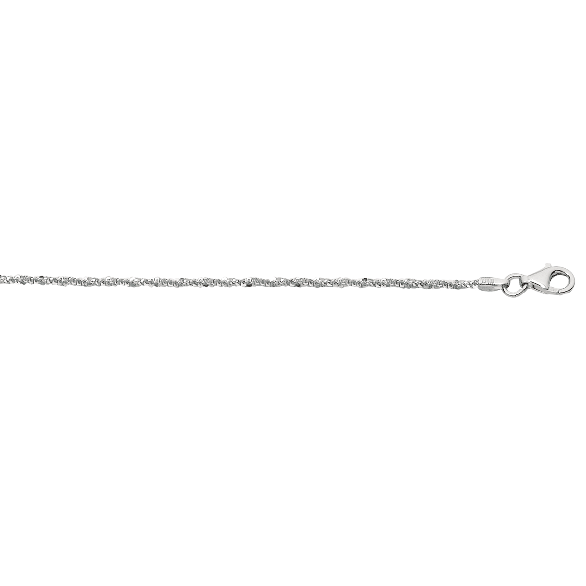 Silver 24 inches with Rhodium Finish 1.5mm Diamond Cut Sparkle Chain with Pear Shape Clasp