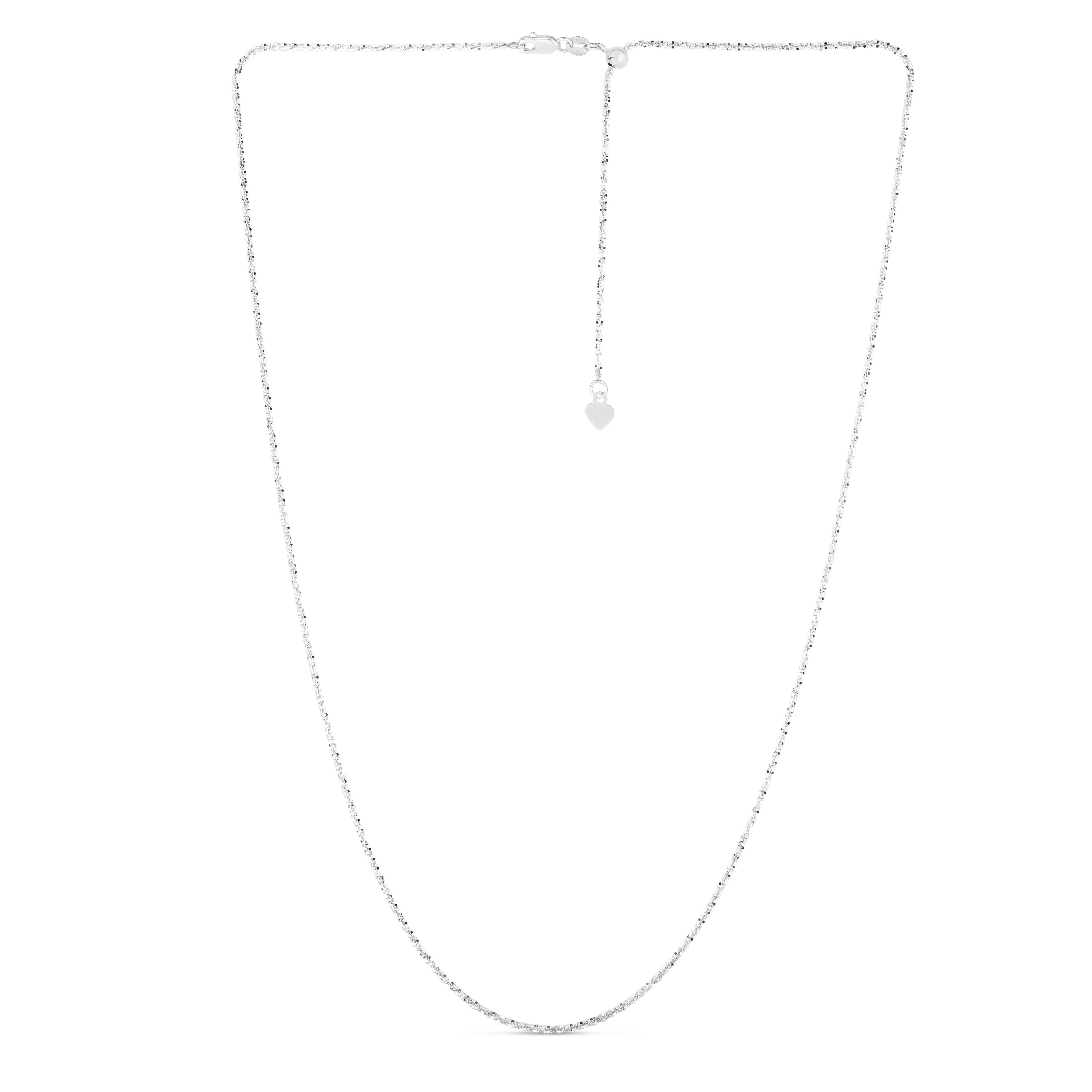 14kt 22 inches White Gold 1.5mm Diamond Cut Adjustable Sparkle Chain with Lobster Clasp+ Small Hearring