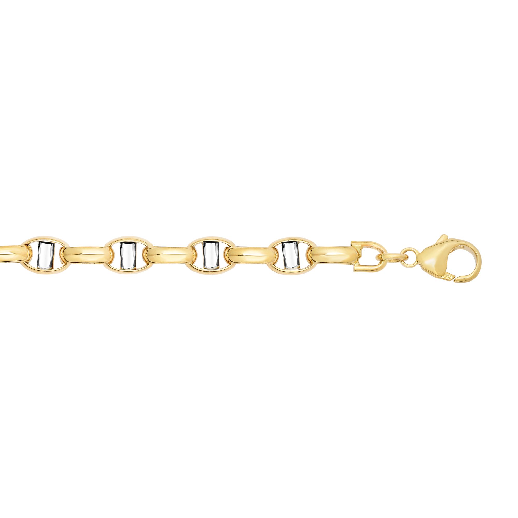 14kt 8.5 inches Yellow+White Gold 7.4mm Link Bracelet with Lobster Clasp