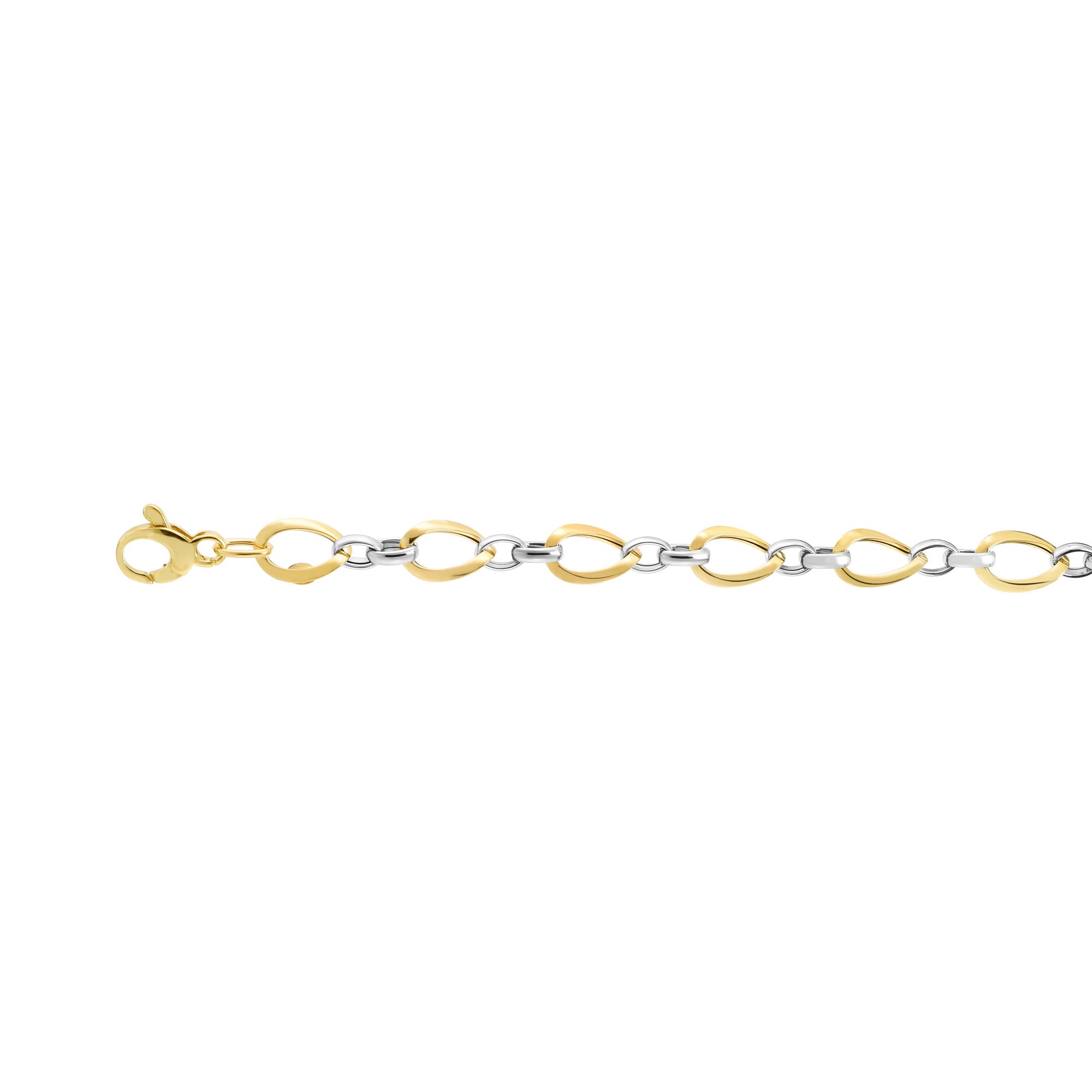 14kt Gold 7.75 inches Yellow+White Finish 7.4mm Shiny Twisted Oval Tube Link Bracelet with Lobster Clasp