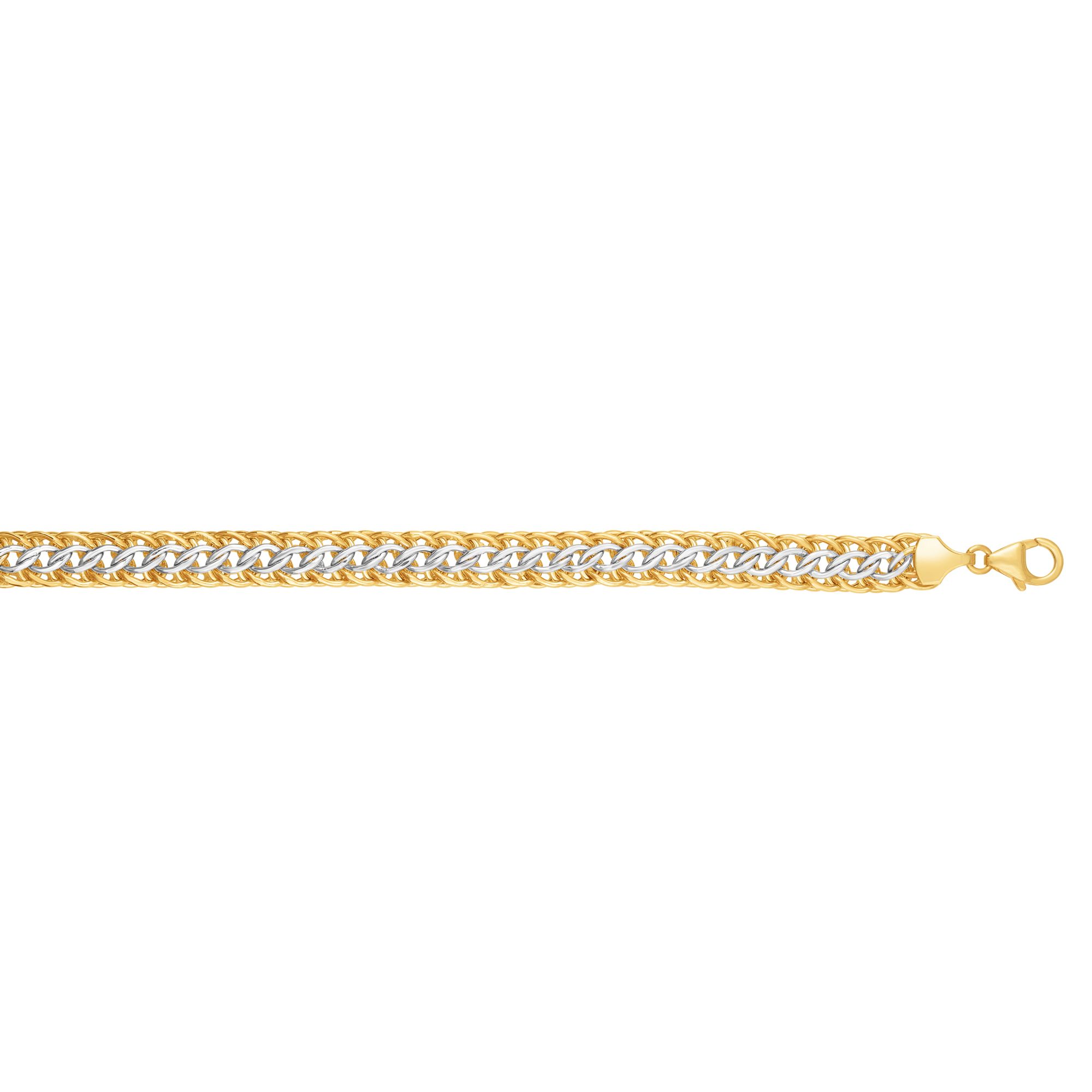14kt Gold 7.5 inches Yellow+White Finish 8mm Shiny Dome Reversible Sadusa Bracelet with Lobster Clasp