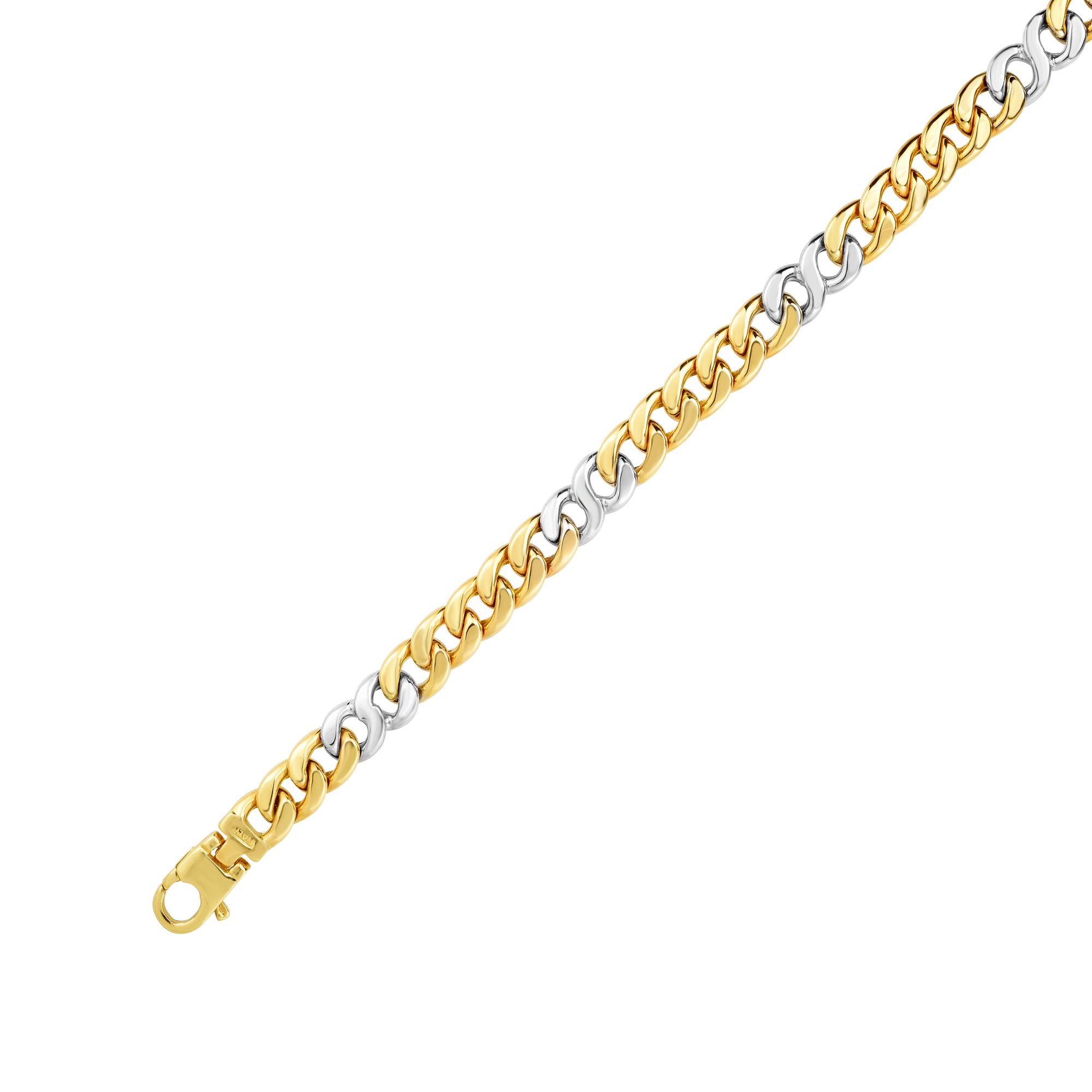 14kt Gold 8.5 inches Yellow+White Finish 7mm Shiny Oval Bracelet with Lobster Clasp