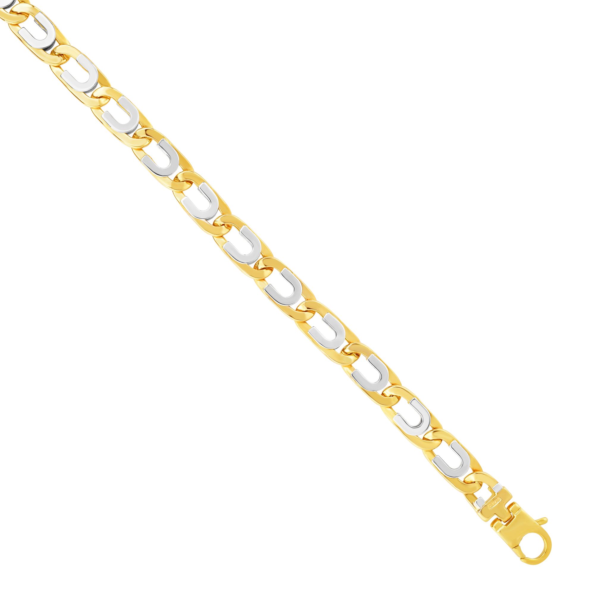 14kt Gold 8.5 inches Yellow+White Finish 7mm Shiny Oval Bracelet with Lobster Clasp
