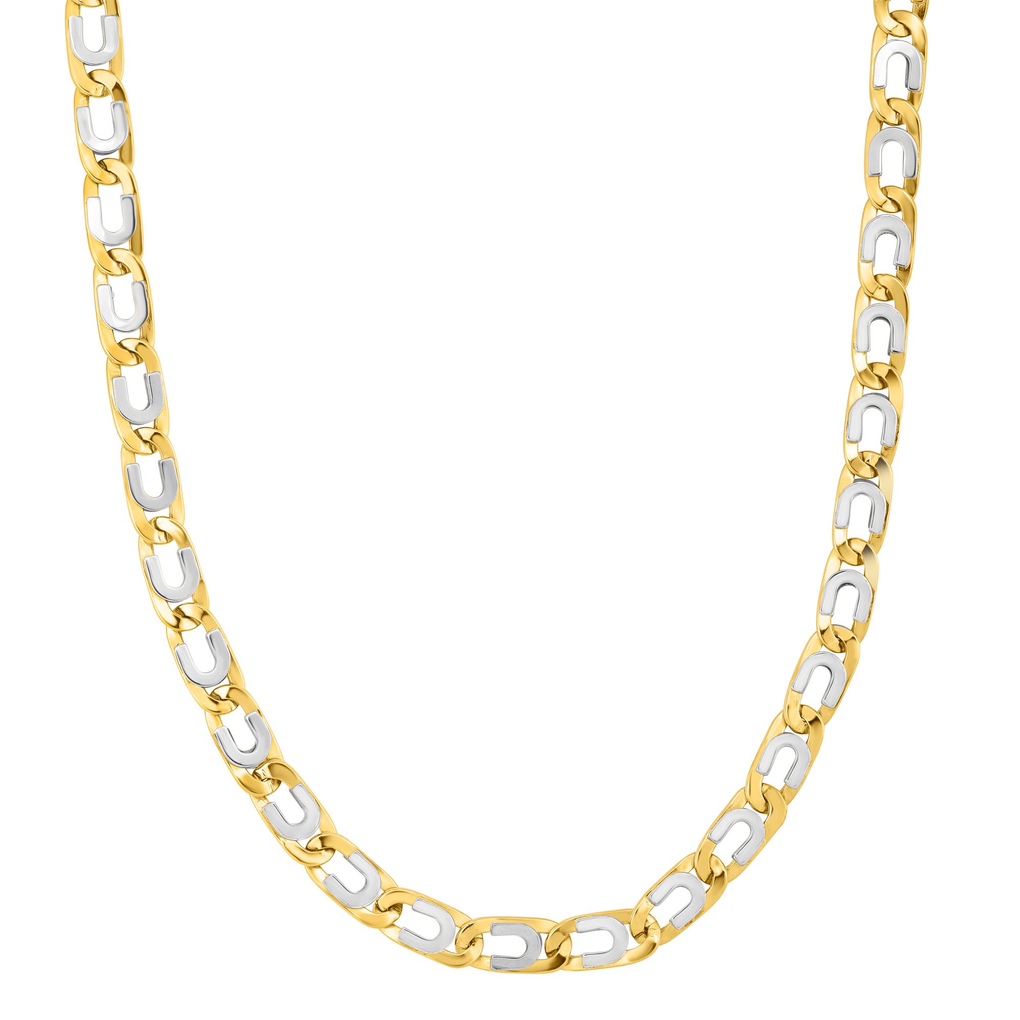 14kt Gold 22 inches Yellow+White Finish 7mm Shiny Oval Necklace with Lobster Clasp
