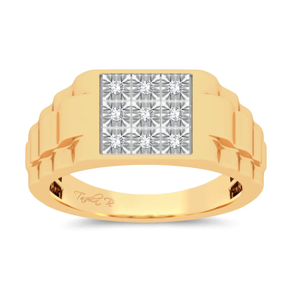 Mens Diamond Ring | 1/5ct 9-Diamond Stylish Mens Ring in 10k Yellow Gold