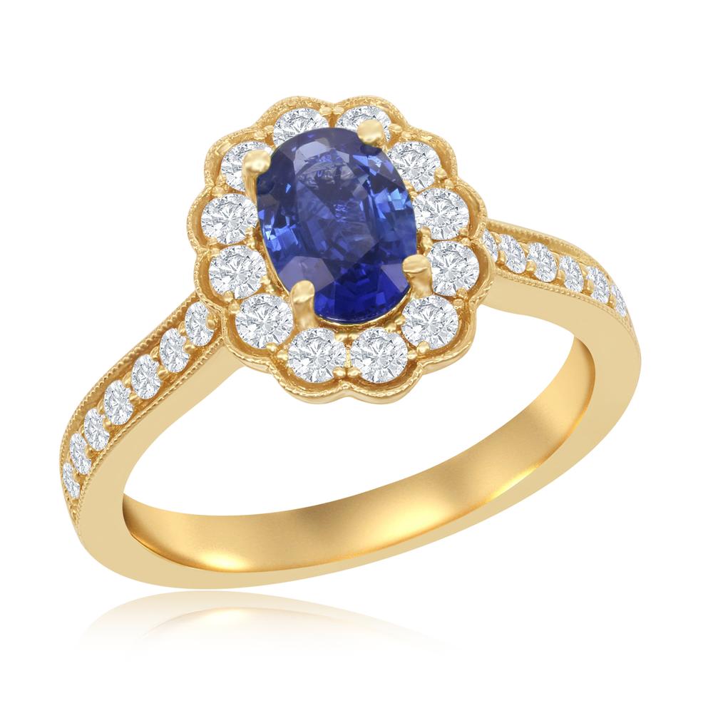 View Sapphire Scalloped Halo Ring