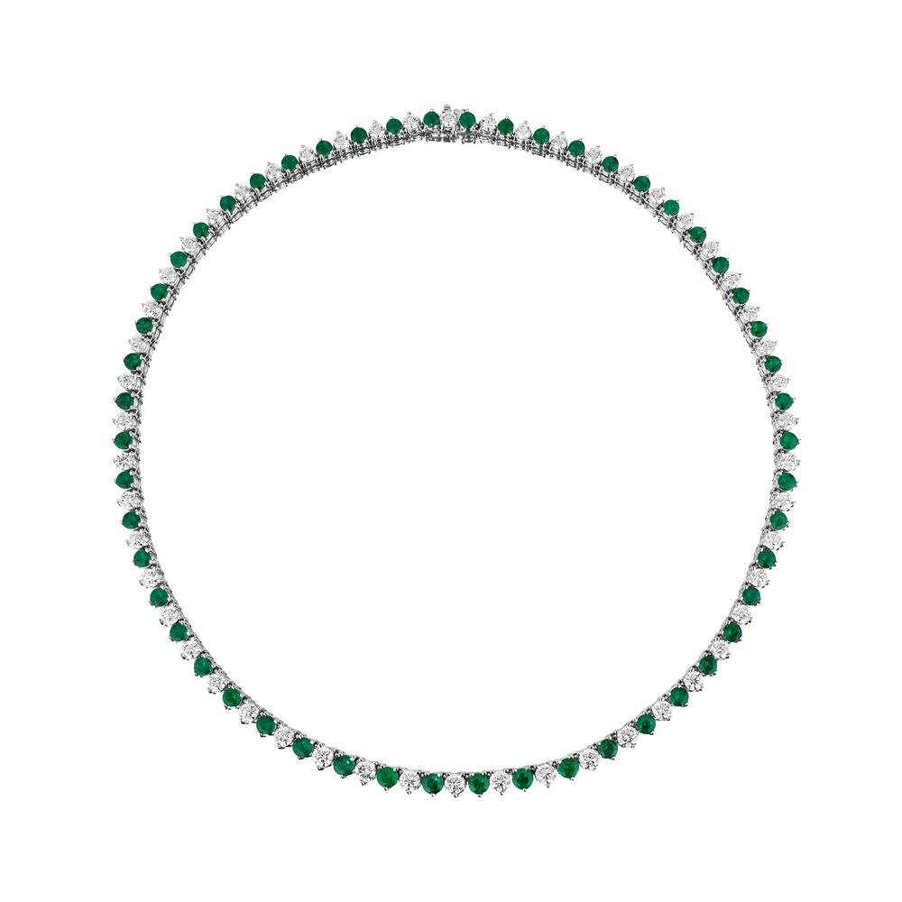 View 20in. Emerald and Diamond Tennis Necklace