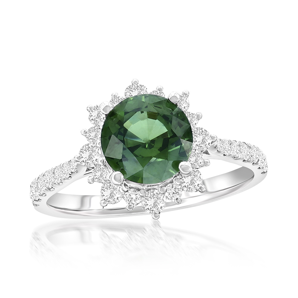 View NATURAL Bluish Green Sapphire Ring with GIA Report