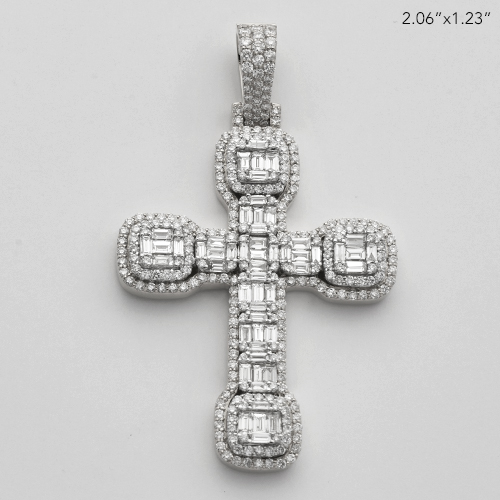 14KW 3.00CTW BAGUETTE DIAMOND CROSS WITH SQUARE