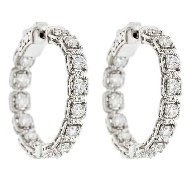 Traditional Shared Prong Diamond Hoops