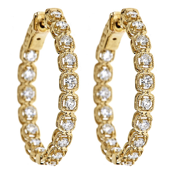 Traditional Shared Prong Diamond Hoops