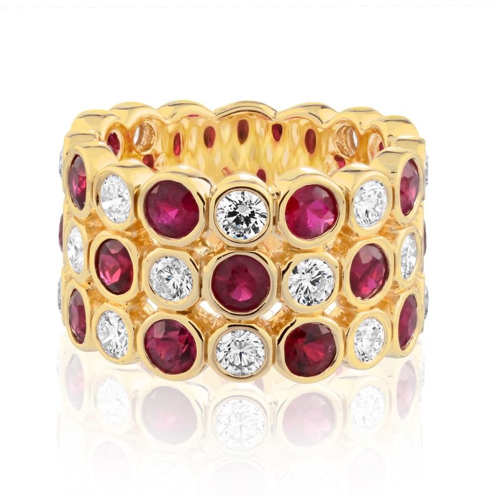 Cassidy Diamonds ? Diamond and Ruby 3 Row Ring